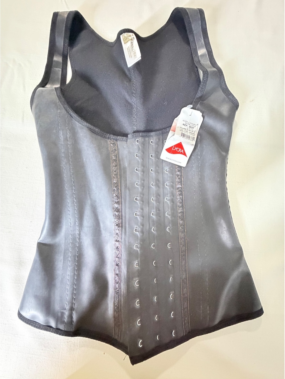 Ann Chery Black Lycra Waist Trainer Corset with 3 Hook Closures Size 34